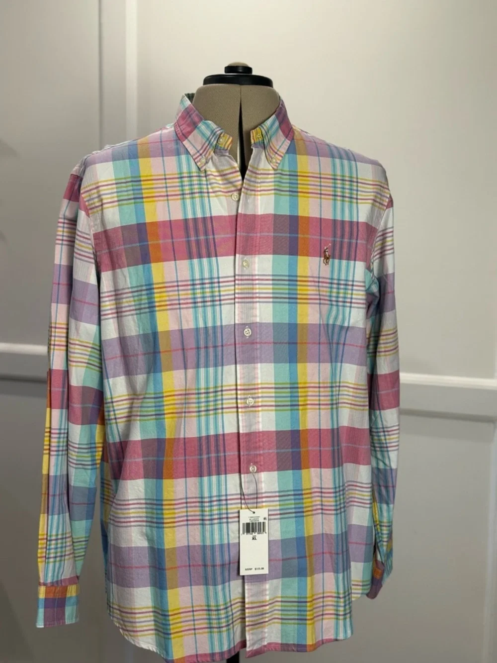 Classic Multicolor Pastel Plaid Button-Down Shirt - Picture 2 of 3